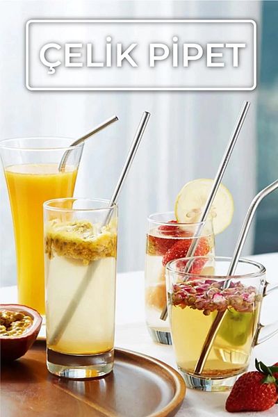 Sekiz8 10 Stainless Metal Straws & 5 Cleaning Brushes