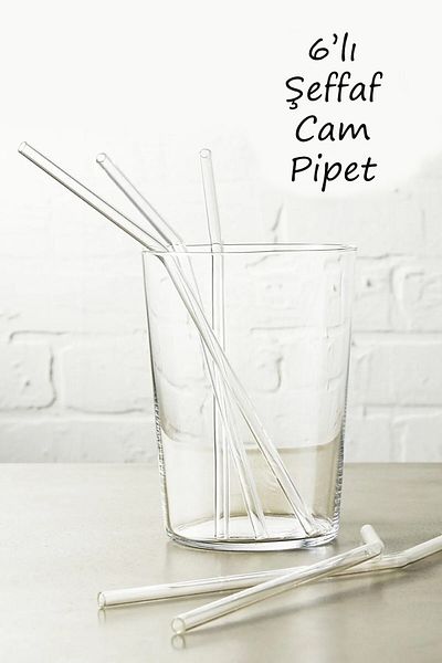 Sekiz8 Set of 6 Glass Straws | Transparent, Beveled |