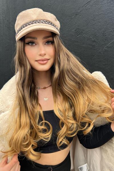 TAKIŞTIR Ανθεκτικό στη θερμότητα Half Moon Hair Snap / Καφέ κίτρινο Ombre / 70cm / 4T27 / Κυματιστό / 140gr