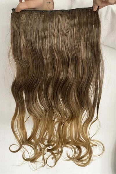 TAKIŞTIR Ανθεκτικό στη θερμότητα Half Moon Hair Snap / Καφέ κίτρινο Ombre / 70cm / 4T27 / Κυματιστό / 140gr