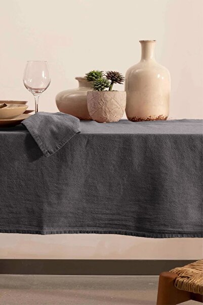 vivamaison Випрана бавовняна лляна скатертина антрацитового кольору