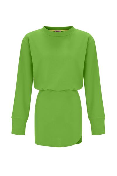 La Sarta Luna Rochie de transpirație cu mânecă lungă, cu tiv elastic, cu talie verde, mini ovală