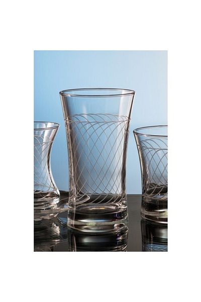 KCD Linda Cut Hand Decor Gilded 6 Pieces Patterned Water and Soft Drink Glass Set