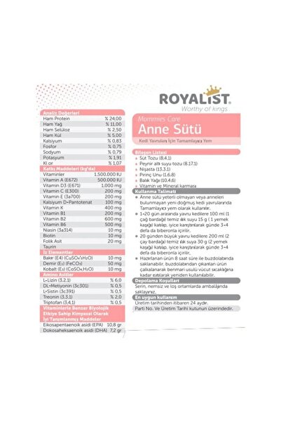 Royalist Kedi Süt Tozu 200 Gr Kedi Yavruları Için Anne Sütü