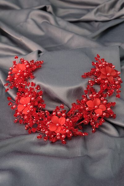 Hobigram Model Sinay roșu Motiv floral Henna Coroană de mireasă și accesoriu turban – Coroană, piatră de cristal – Coroană –