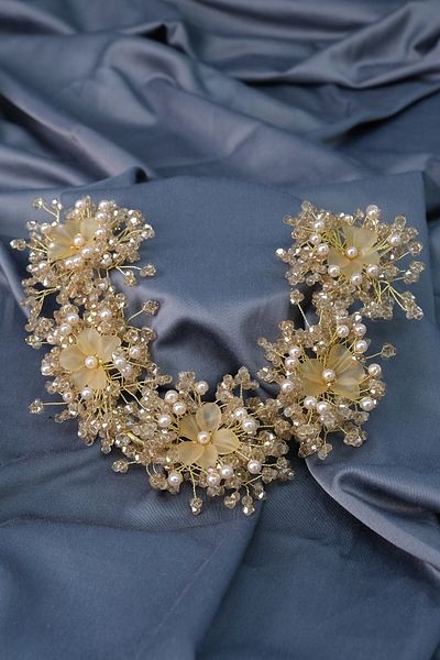 Hobigram Coroană de mireasă și accesoriu pentru turban cu model Sinay de culoare miere cu motiv floral – Coroană, piatră de cristal – Coroană