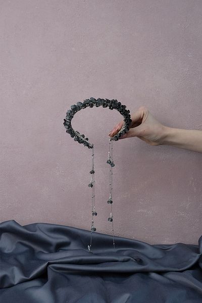 Hobigram Coroană de mireasă și henna cu design special Savin Mineli gri închis – Coroană, piatră de cristal, model elegant, coroană de mireasă –