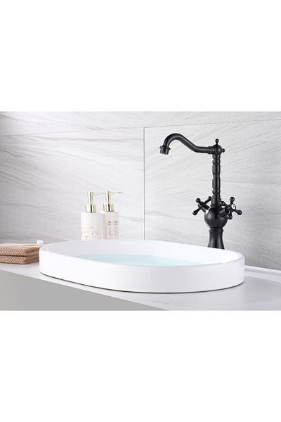İSAOĞLU YAPI Black Bowl Sink Faucet Country Faucet Vintage Design