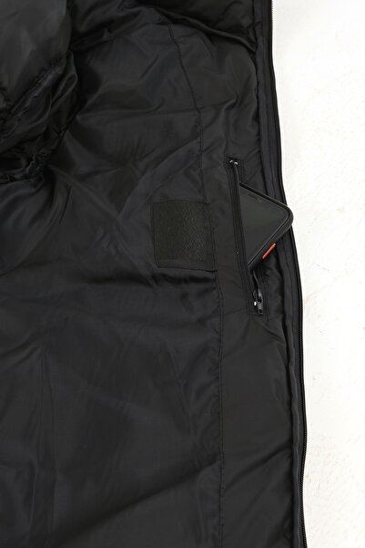 Oliggopol Ανδρική γούνινη κουκούλα μακρύ μοντέλο μαύρο πουπουλένιο παλτό & παλτό & παρκά