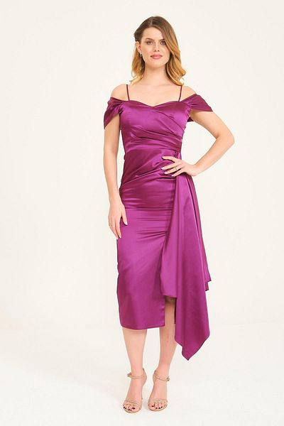 SpringStore Rochie scurtă de seară cu drapaj lateral de prune