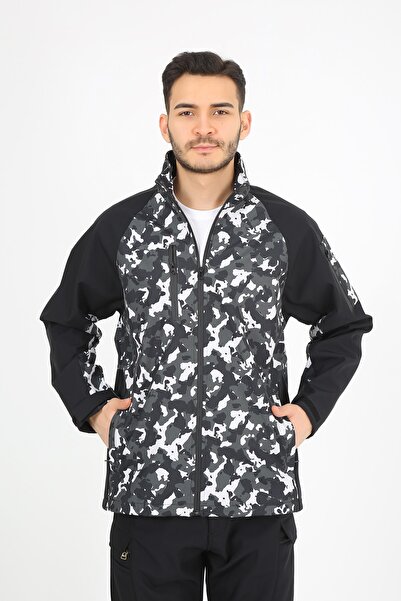 monel Softshell Camouflage Patterned Gray Black Coat Outdoor Coat