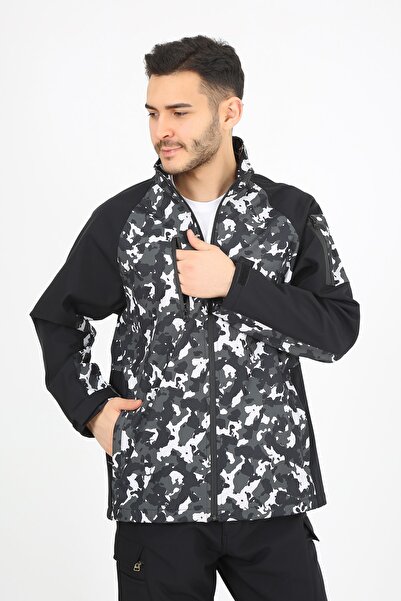 monel Softshell Camouflage Patterned Gray Black Coat Outdoor Coat