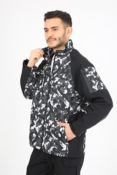 monel Softshell Camouflage Patterned Gray Black Coat Outdoor Coat