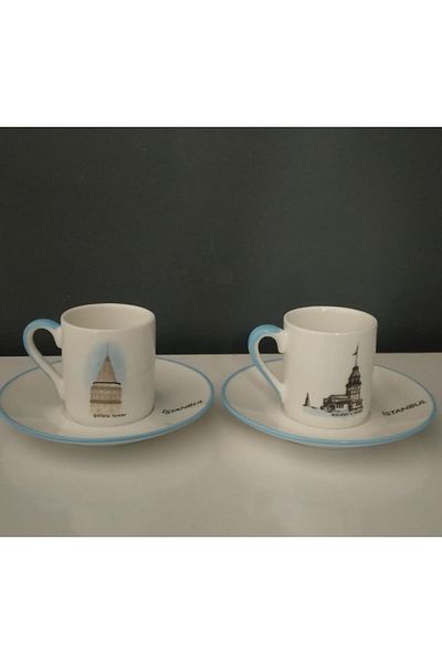 Gordion Istanbul Maiden's Tower and Galata Turkish Coffee Cup Set for 2 People