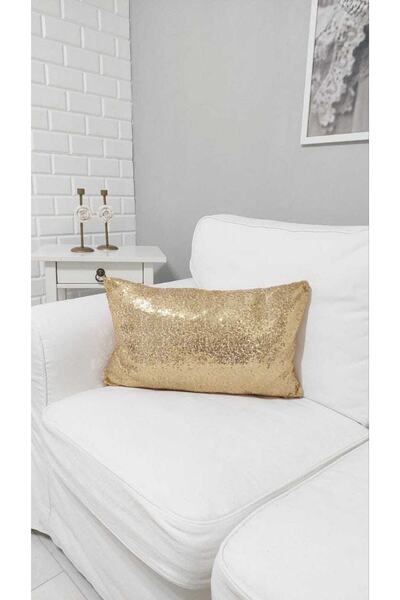 TROYA 3mm Pul Payetli Yastık Kırlent Kılıfı Gold Pillow
