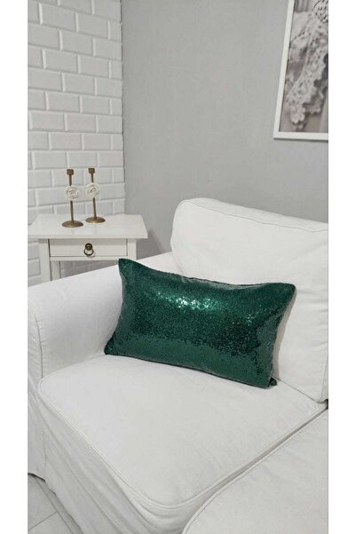 TROYA 3mm Pul Payetli Yastık Kırlent Kılıfı Yeşil Pillow