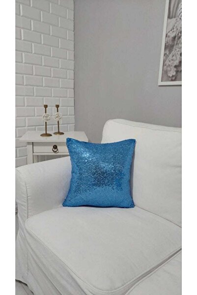 3mm Pul Payetli Yastık Kırlent Kılıfı Turkuaz Pillow