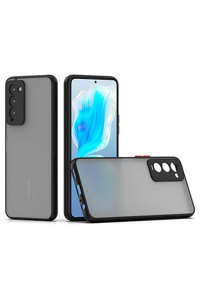 Fibaks جراب Tecno Camon 18p غير لامع مضاد لبصمات الأصابع وغطاء من السيليكون الصلب مع مفاتيح ملونة