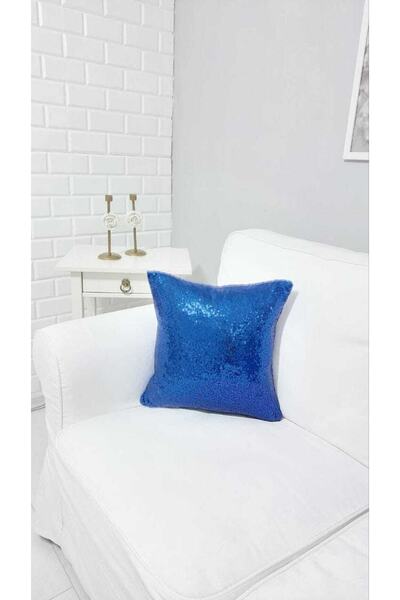 TROYA 3mm Pul Payetli Yastık Kırlent Kılıfı Mavi Pillow