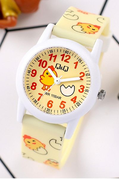Q&Q Chick Patterned 10 Atm Waterproof Unisex Kids Wristwatch
