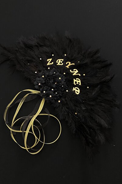 ZEYMERADE Siyah Gelin Yelpazesi, Bekarlığa Veda Partisi, Bride To Be, Nedime, Kına Gecesi, Ahşap Tüylü Yelpaze