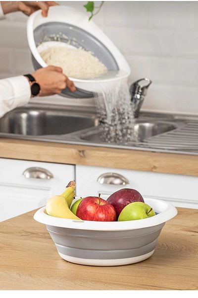 AHİR TİCARET Multifunctional Folding Basin and Folding Food Strainer Set of 2