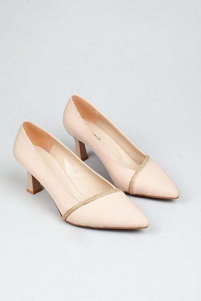 Adım Adım Women's Nude Satin Stone Detailed 6 Cm Classic Heeled Shoes