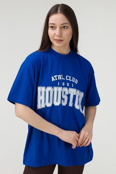 MODAGEN Tricou albastru oversize pentru femei cu imprimeu Houston