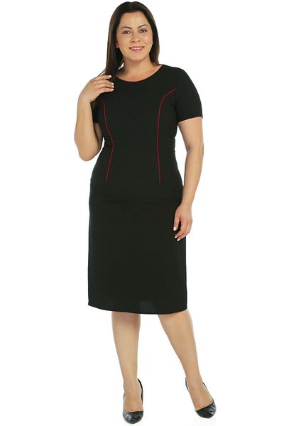 Nidya Moda Plus Size Piece Piping Black Dress-4085bs