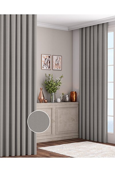 Altındaş Tekstil Keten Fon Perde Ekstrafor Büzgülü (PİLESİZ) Tek Kanat Gri Kt-14