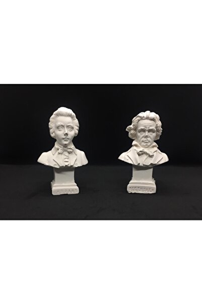 ÖMCTİCARET 2li Mozart-Beethoven Dekoratif Müzisyenler Biblo Heykel Obje Dekor Büst
