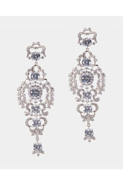 MK MODA ATELİER Kadın Gümüş Sallantılı Kristal Taşlı Abiye Küpe