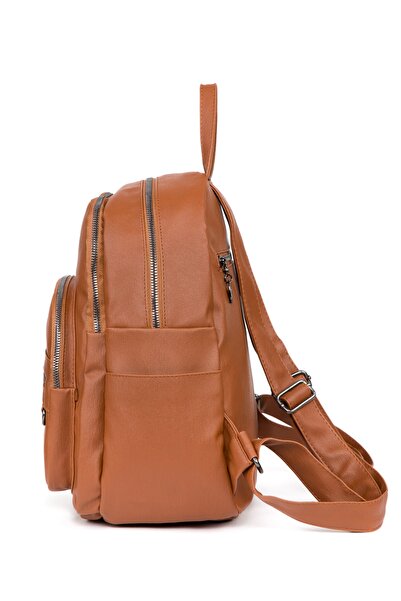 samilon Σακίδιο πλάτης Tan Washed Leather με πολλές θήκες