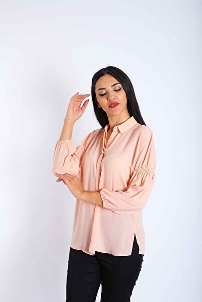 Blues Outlet Kadın Kol Detaylı Şifon Gömlek Bluz-pudra