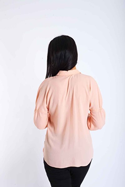 Blues Outlet Kadın Kol Detaylı Şifon Gömlek Bluz-pudra