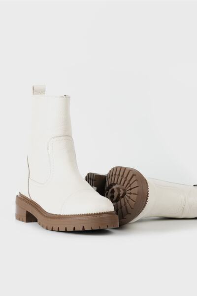 TUNAELLİ Kadın Bej Hakiki Deri 34-35-41 Numara Bot & Bootie