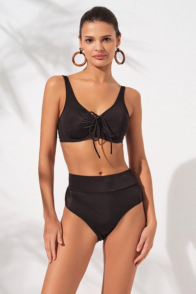 Pierre Cardin Μαύρο Melt Enhancer Συρόμενο Δαντελένιο Σετ Ψηλόμεσο Σετ Μπικίνι Τούλι Κορσέ Underwire