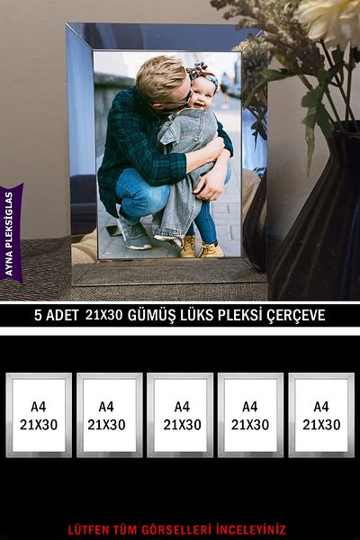 yhfoto 5 Pieces 21x30 A4 Silver Mirror Plexiglass Frame - A4 Luxury Plexiglass Frame