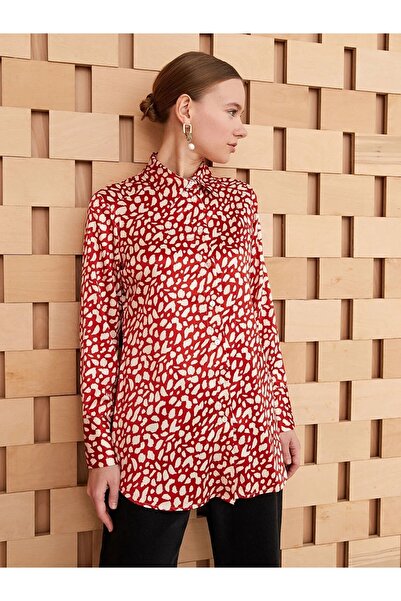 LC Waikiki سترة نسائية من الساتان بأكمام طويلة وياقة قميص منقوشة