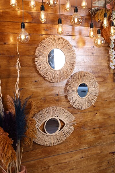 bh bohem handmade Bohem Handmade 3'lü Yuvarlak ve  Göz Ayna Seti K001