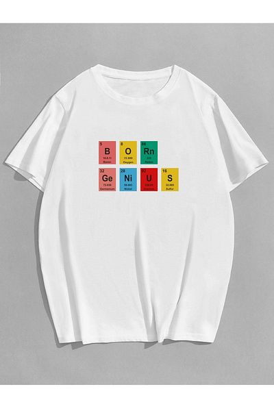 Deocept Unisex Born Genius Printed Oversize T-shirt