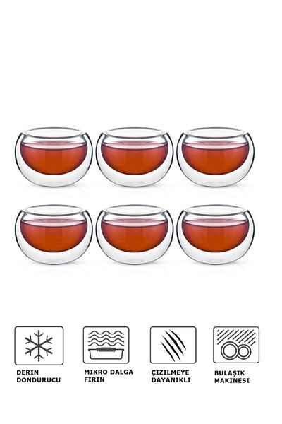 MUTLUHOME Double Walled Sauce Bowl 35 ml 6 Pieces | Set of 6 Borosilicate Glass Sauce Cookie Mini Bowls