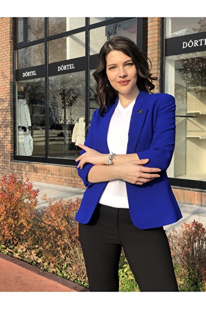 AYHAN Women's Bronze Detailed Three-Quarter Sleeve, Blazer Jacket