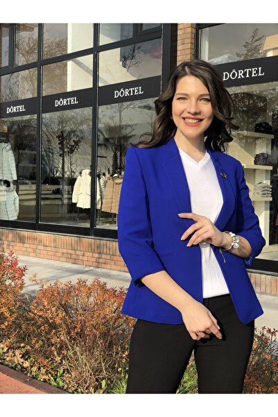 AYHAN Women's Bronze Detailed Three-Quarter Sleeve, Blazer Jacket