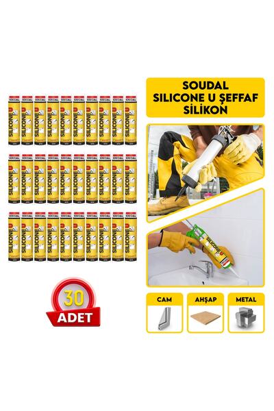 Soudal Silicone U Şeffaf Silikon | 30 Adet + Sert Plastik Silikon Tabancası