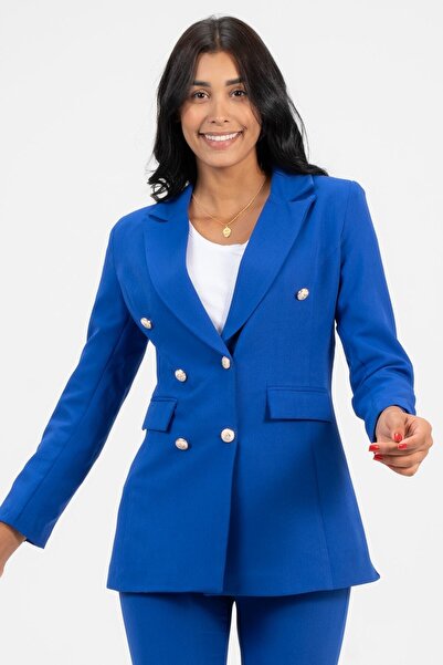 diaves Kadın Blazer Ceket Kemerli Cepli Boru Paça Pantolon Takım