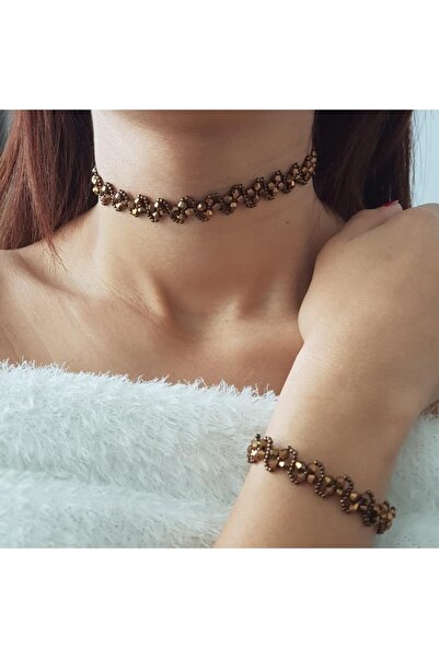 Handmade By HLY Handmade Crystal Stone Detailed Choker Set Necklace & Bracelet