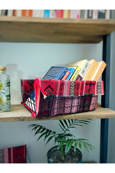 Home Art Nova Ethnic Carpet Patterned Wicker Wire Basket Decorative Shelf Organizer Bohemian