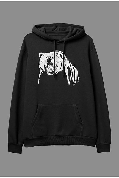 Resiliente Hanorac cu glugă unisex, cu design de urs rugător supradimensionat