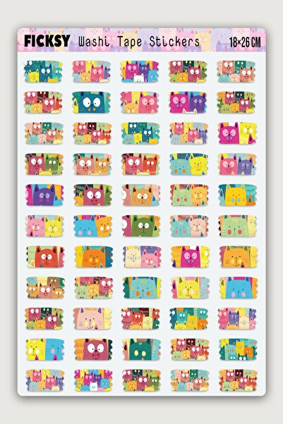 Ficksy Cute Cat Themed Washi Tape Tape Sticker Set - 55 Pieces Shaped Tape La...
